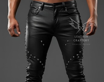 Handmade Sheep Leather Biker Pants – Studded Punk Rock Trousers