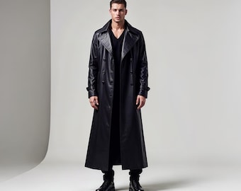 Handmade Genuine Leather Trench Coat – Gothic Cyberpunk Duster