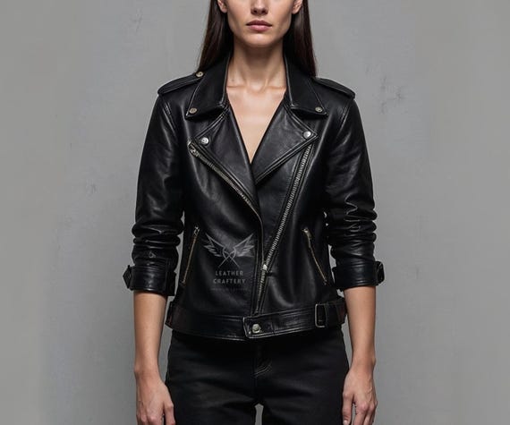 Handmade Black Leather Biker Jacket - Women's Moto Jacket