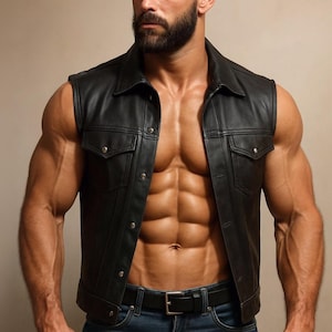 Men’s Leather Motorcycle Vest - Handmade Genuine Leather Biker Vest - Sleeveless Real Leather Jacket - Gift for Him - Leather Vest For Men