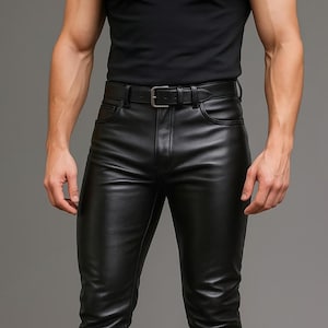 Pantalon en cuir de mouton véritable pour homme - Jean motard en cuir noir - Pantalon en cuir véritable fait main - Pantalon streetwear gothique - Cadeau pour homme