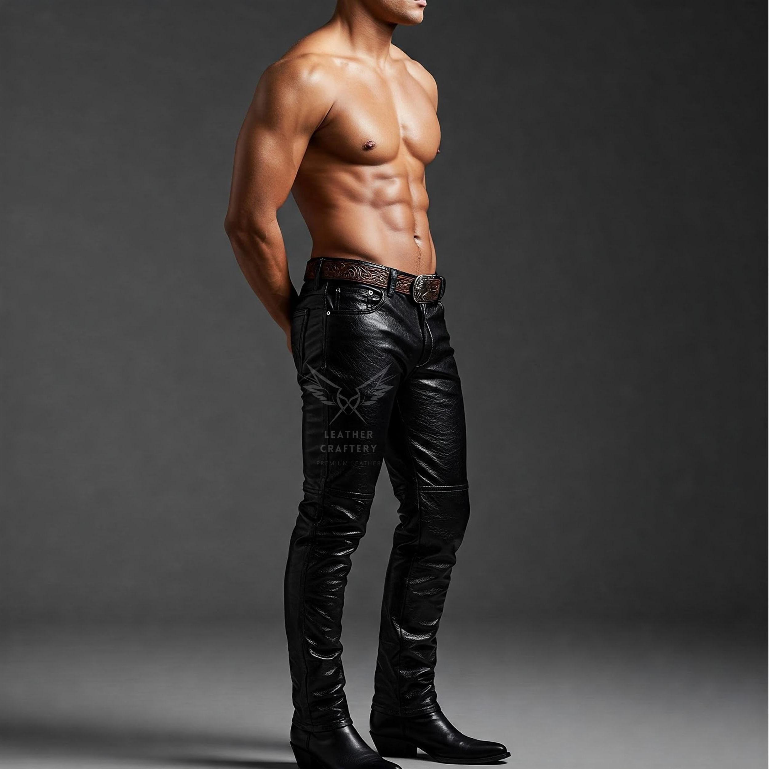 Handmade Genuine Leather Pants for Men - Black Real