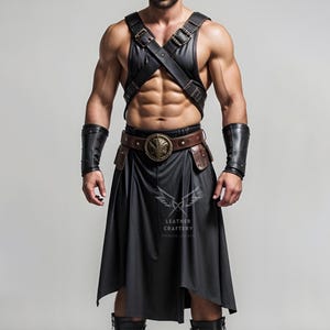 Kilt de gladiateur en cuir fait main avec harnais de protection - Costume de cosplay médiéval