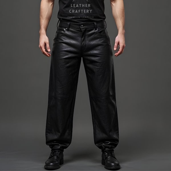 Pantalones holgados de piel de oveja hechos a mano: corte holgado, estilo urbano