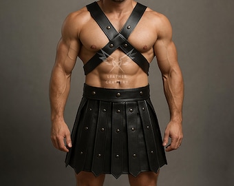 Handmade Leather Gladiator Kilt & Harness Set | Cosplay Costume