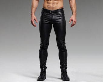 Handmade Slim Fit Sheep Leather Pants – Men's Biker Trousers