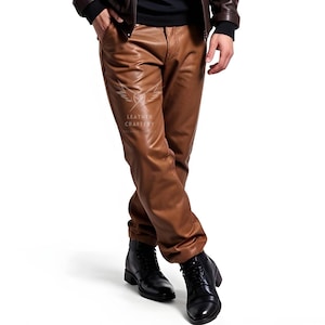 Handmade Brown Sheep Leather Pants – Vintage Cowboy Biker Trousers