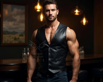 Handmade Sheep Leather Biker Vest – Muscle Fit Gothic Rocker Waistcoat