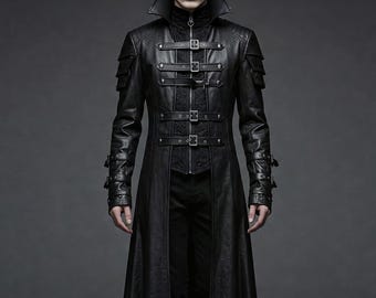 Trench in vera pelle fatto a mano in stile gotico steampunk - Costume da cosplay
