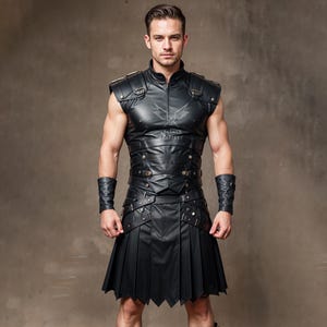 Gladiator Leather Armor - Genuine Leather Kilt & Armor Vest - Viking Warrior Costume - Handmade Rea Leather Cosplay Costume - Leather Kilts