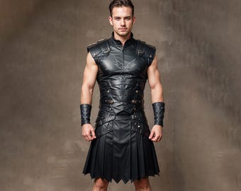 Handmade Leather Gladiator Kilt Armor – Viking Cosplay Costume