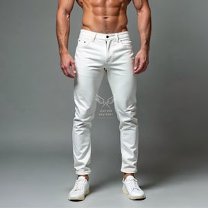 Designer White Genuine Leather Pants - Handmade Real Leather Trousers - Streetwear Motorcycle Biker Jeans Gift for Him Premium Leather Pants