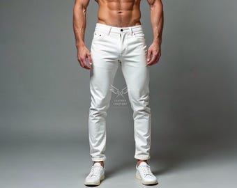 Handmade White Sheep Leather Pants – Slim Fit Biker Trousers