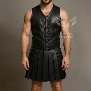 Gladiator Leather Armor Vest & Kilt - Handmade Genuine Leather Cosplay Warrior Costume - LARP Festival Outfit - Medieval Real Leather Armor