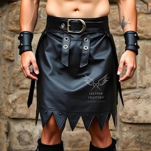 Men&#39;s Genuine Leather Kilt - Medieval Warrior Leather Kilt - LARP Festival Cosplay KIlt - Scottish Skirt - Handmade Real Leather Kilt