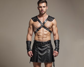 Handmade Leather Roman Kilt Harness – Gladiator Cosplay Costume
