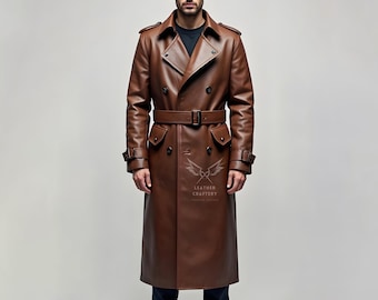 Men's Brown Sheep Leather Trench Coat | Steampunk Gothic Duster
