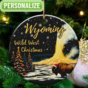 Wyoming Wild West Christmas Ornament, Personalizable Holiday Decoration, Customizable Xmas Gift, Personalized Keepsake