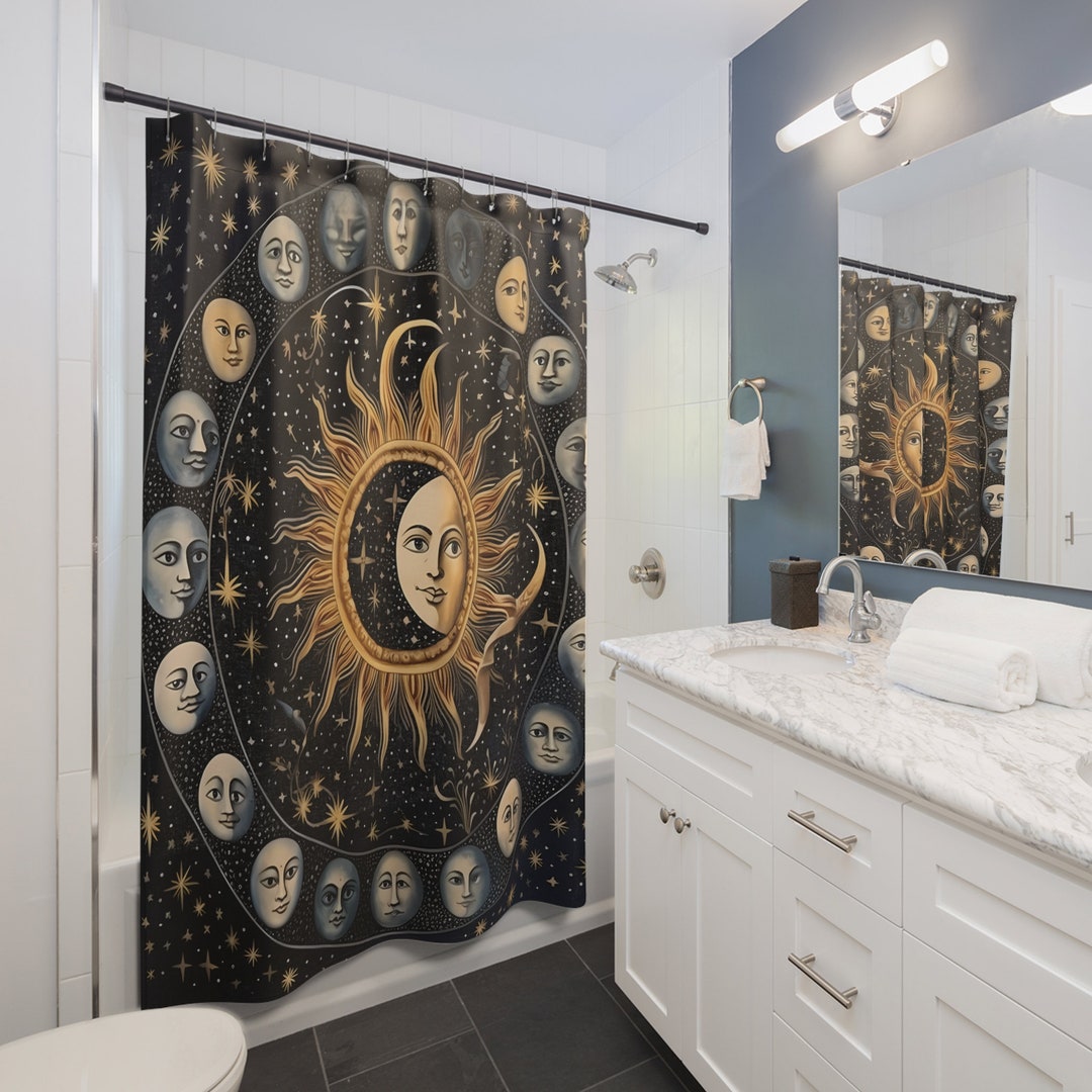 Celestial Moon Phases Shower Curtain Spiritual Curtain Etsy