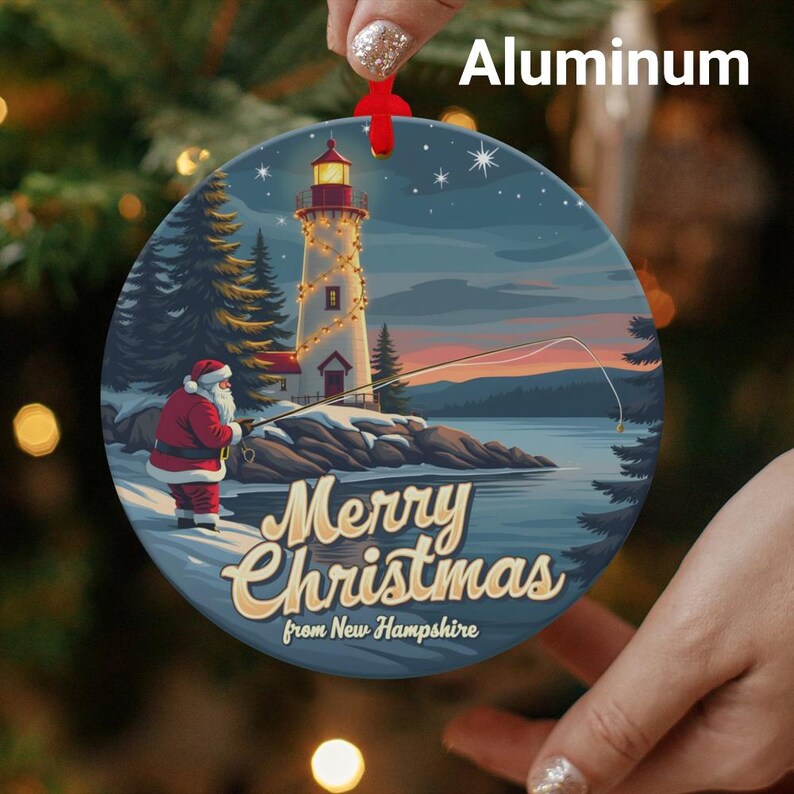 New Hampshire Merry Christmas Ornament, Personalizable Christmas Tree