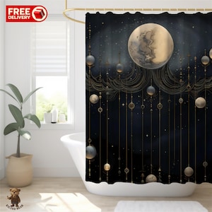 Monden Duschvorhang | Ethereal Lunar Planet Wandteppich | Boho Badezimmer Dekor | Celestial Moon Phase Wandkunst | Einweihungsgeschenk