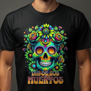 Dia De Los Muertos T-Shirt | Sugar Skull Shirt with Flowers | Day of the Dead Clothing