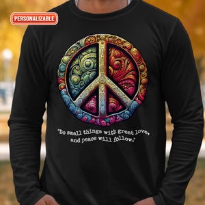 Peace Sign Art Long Sleeve T-Shirt, Psychedelic Peace Symbol Shirt, Whimsical Hippie Design Tee, Colorful Retro Shirt for Men Women