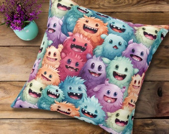 Bonita almohada de monstruo / Cojín de criatura colorida / Decoración divertida para habitación de niños / Accesorio caprichoso para sala de juegos / Almohada de sofá de felpa suave