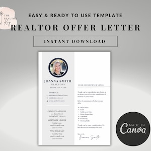 Carta de oferta de agente inmobiliario moderna / Resumen de oferta inmobiliaria / Ganancia contra múltiples ofertas / Marketing inmobiliario / Plantilla sencilla de Canva