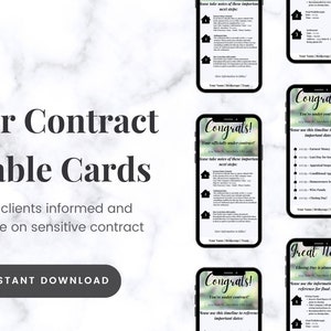 Tekstbare huizenkoperkaarten | Digitale vastgoedmarketing | Canva-sjabloon | Tekstbare klantkaarten | Onder contract | Gefeliciteerd
