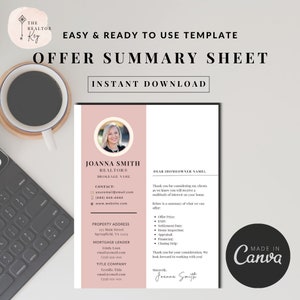 Carta de oferta de agente inmobiliario Linda / Resumen de oferta de bienes raíces / Conocimiento de marca del agente / Marketing inmobiliario Moderno / Plantilla de Canva fácil