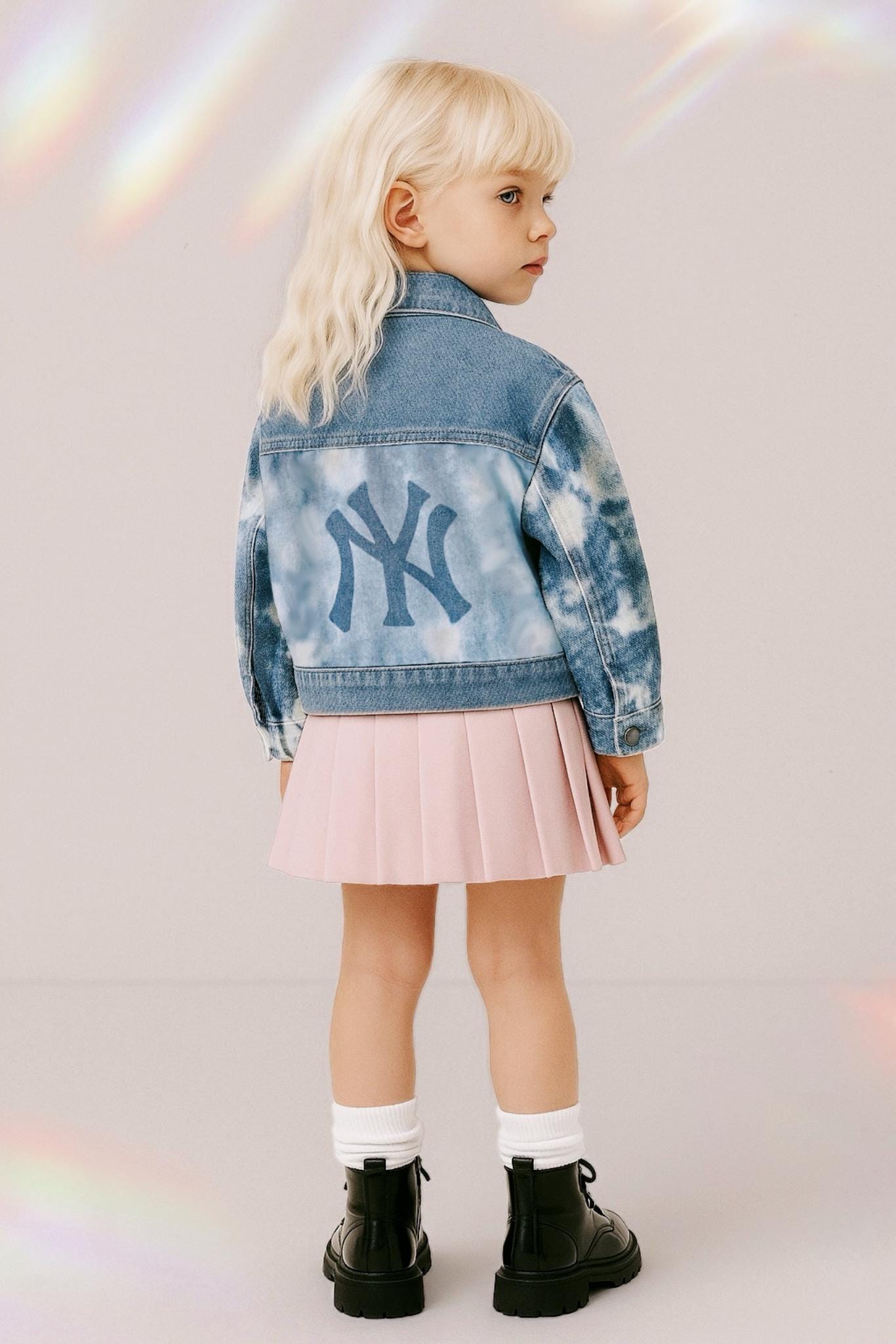 Toddler NY Yankees Denim Jacket, Baby NY Outerwear, Handmade New York Children's Jean Jacket Oversized Fit