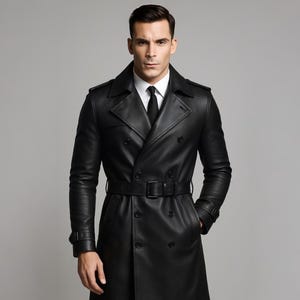 Handmade Genuine Leather Trench Coat For Men - Stylish Gothic Military Long Coat - Full Length Double Breasted Coat - Gift For Him