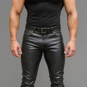 Men&#39;s Genuine Sheepskin Leather Pants - Black Leather Pants For Men - Leather Jeans - Handmade Real Leather Pants