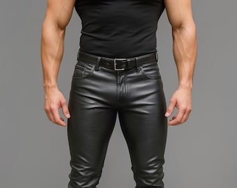 Men&#39;s Genuine Sheepskin Leather Pants - Black Leather Pants For Men - Leather Jeans - Handmade Real Leather Pants