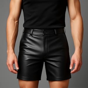 Men&#39;s Black Genuine Leather Shorts - Handmade High Waisted Tailored Shorts - Real Leather Summer Shorts - Festival Clubwear Shorts For Him