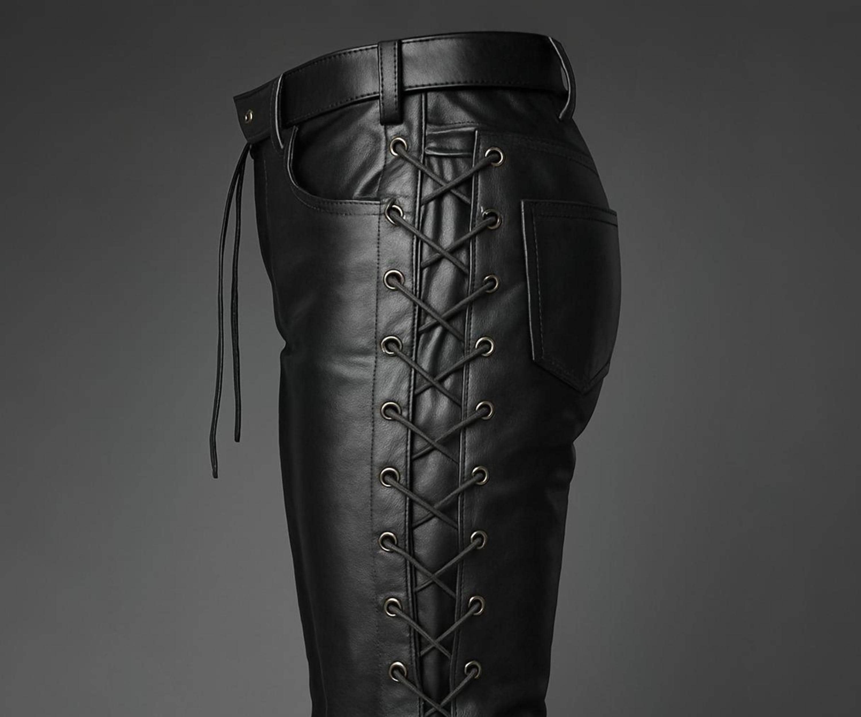 Low Rise Lace up Leather Pants - Etsy