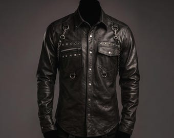 Camisa de cuero con tachuelas hecha a mano / Estilo gótico punk rocker