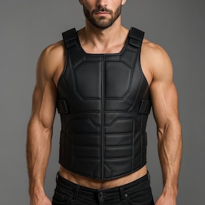 Cyberpunk 2077 Johnny Silverhand Inspired Leather Vest - Men’s Tactical Armor Cosplay Costume - Handmade Futuristic Festival Cyber Vest