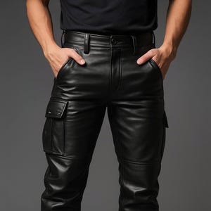 Genuine Leather Cargo Pants - Handmade Black Real Leather Streetwear Trouser - Gothic Punk Utility Biker Festival Cargo Pants - Gift For Men