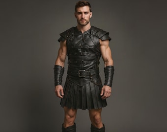 Handmade Genuine Leather Gladiator Kilt Armor - Roman Centurion Cosplay