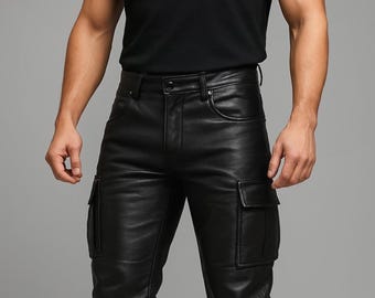 Men's Handmade Sheepskin Leather Cargo Pants – Slim Fit Biker Trousers