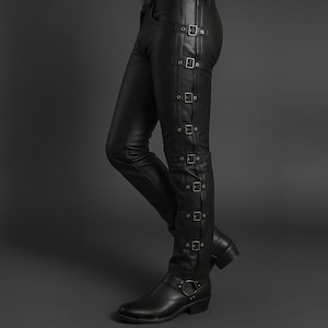 Genuine Leather Buckle Pants for Men | Biker Leather Jeans | Gothic Punk Rock Trousers | Handmade Motorcycle Pants | Party Wear