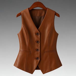 Handmade Genuine Leather Unisex Vest - Black & Brown Waistcoat - Real Sheep Leather Biker Vest - Vintage Button-Up Gothic Steampunk Vest