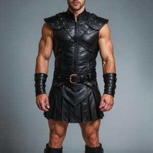 Handmade Genuine Leather Gladiator Kilt & Armor Set - Medieval Warrior Cosplay Costume - LARP Renaissance Outfit - Gothic Steampunk Costume