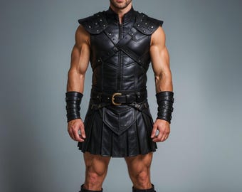 Handmade Leather Gladiator Kilt & Armor Set – Medieval Cosplay Costume