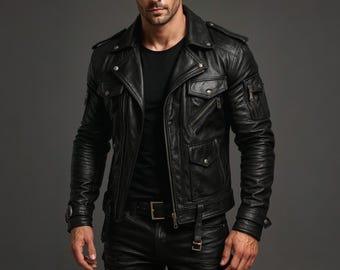 Handmade Black Cowhide Leather Biker Jacket – Moto Rocker Outerwear