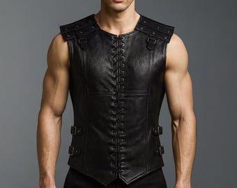 Handmade Gothic Leather Armor Vest – Steampunk Cosplay Jerkin