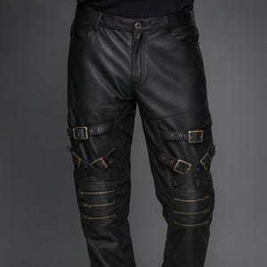Genuine Leather Pants with Buckles & Zippers | Gothic Punk Rock Biker Pants | Handmade Steampunk Festival Trousers | Alternative Streetwear
