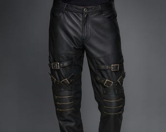 Handmade Buckled Leather Pants | Gothic Biker Trousers